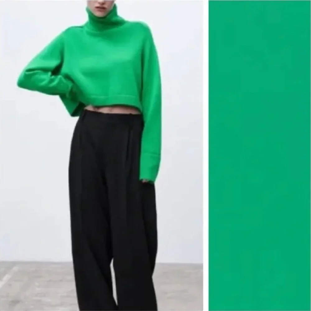 Zara High Collar Turtleneck Cropped Knit Sweater S - Picture 7 of 7